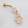 MULTI CZ DANGLE LOVE HAMSA EYE DANGLE BELLY BUTTON NAVEL RING 316L SURGICAL STEEL 